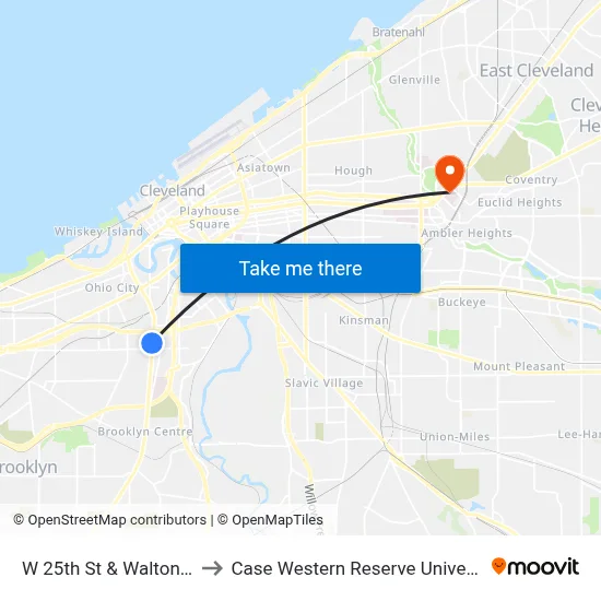 W 25th St & Walton Av to Case Western Reserve University map
