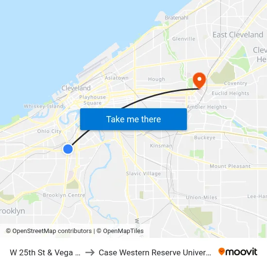 W 25th St & Vega Av to Case Western Reserve University map