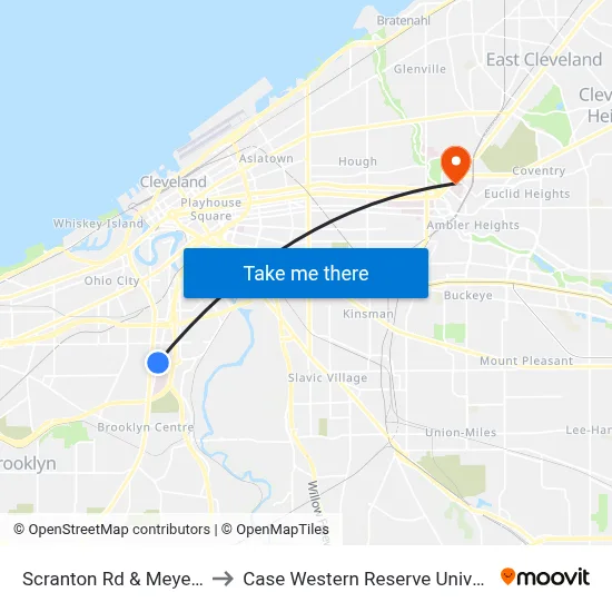 Scranton Rd & Meyer Av to Case Western Reserve University map