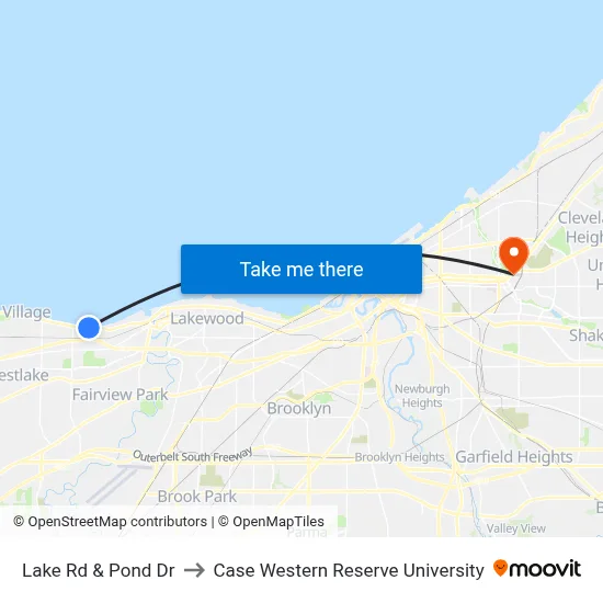 Lake Rd & Pond Dr to Case Western Reserve University map