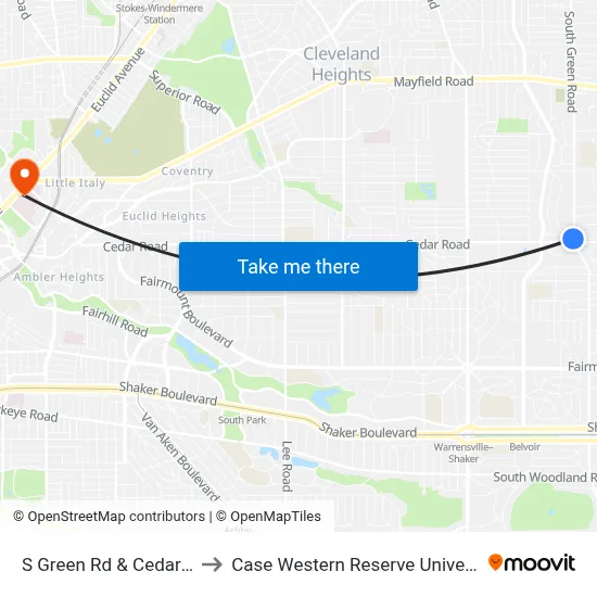 S Green Rd & Cedar Rd to Case Western Reserve University map