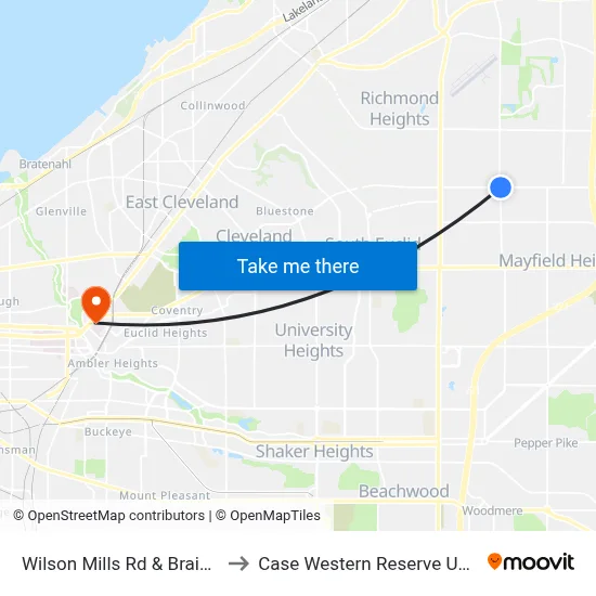 Wilson Mills Rd & Brainard Rd to Case Western Reserve University map