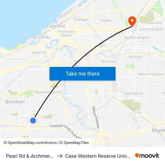 Pearl Rd & Archmere Av to Case Western Reserve University map
