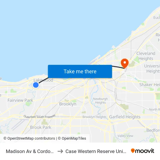 Madison Av & Cordova Av to Case Western Reserve University map