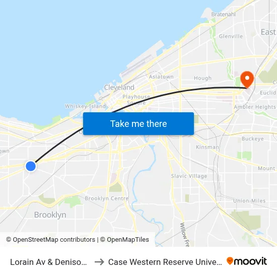 Lorain Av & Denison Av to Case Western Reserve University map