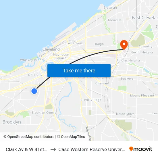 Clark Av & W 41st St to Case Western Reserve University map