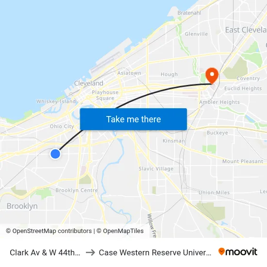 Clark Av & W 44th St to Case Western Reserve University map