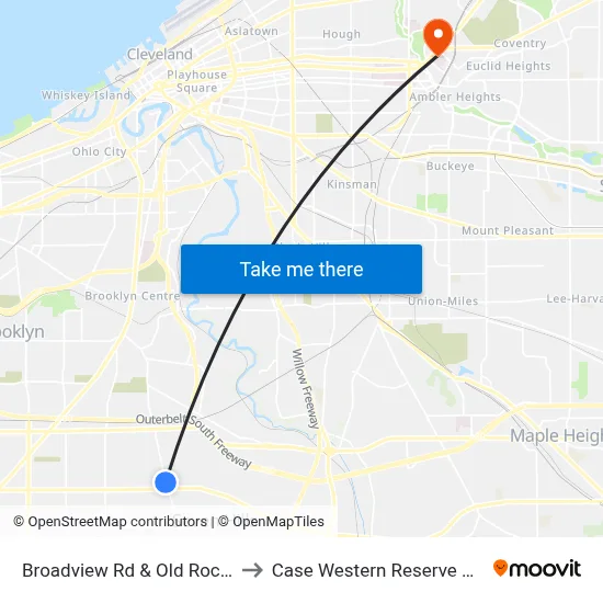 Broadview Rd & Old Rockside Rd to Case Western Reserve University map