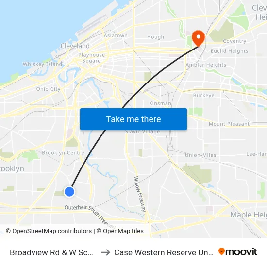 Broadview Rd & W Schaff Rd to Case Western Reserve University map