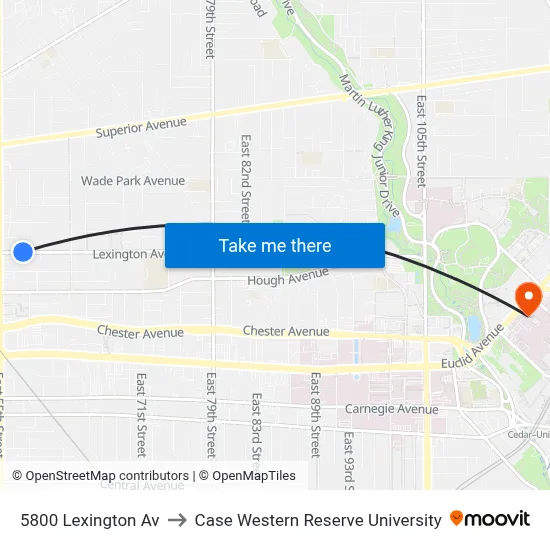 5800 Lexington Av to Case Western Reserve University map