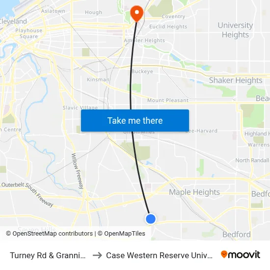 Turney Rd & Grannis Rd to Case Western Reserve University map