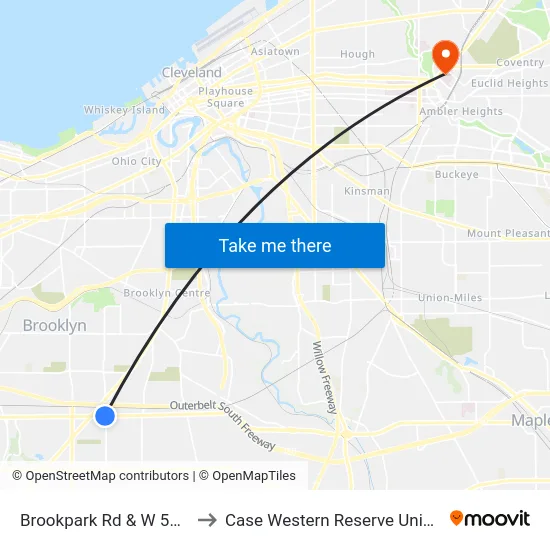 Brookpark Rd & W 54th St to Case Western Reserve University map