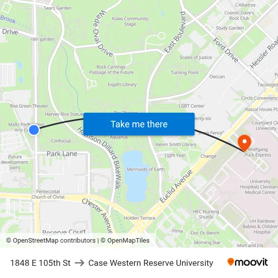 1848 E 105th St to Case Western Reserve University map