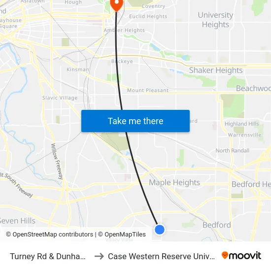 Turney Rd & Dunham Rd to Case Western Reserve University map