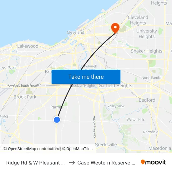 Ridge Rd & W Pleasant Valley Rd to Case Western Reserve University map