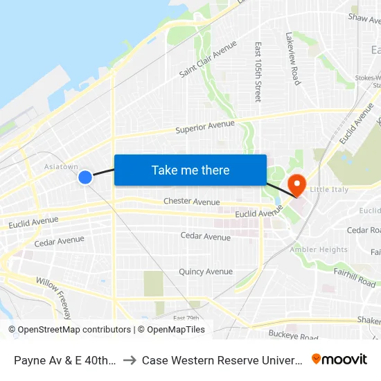 Payne Av & E 40th St to Case Western Reserve University map