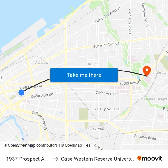 1937 Prospect Av E to Case Western Reserve University map