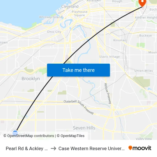 Pearl Rd & Ackley Rd to Case Western Reserve University map