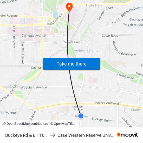 Buckeye Rd & E 116th St to Case Western Reserve University map