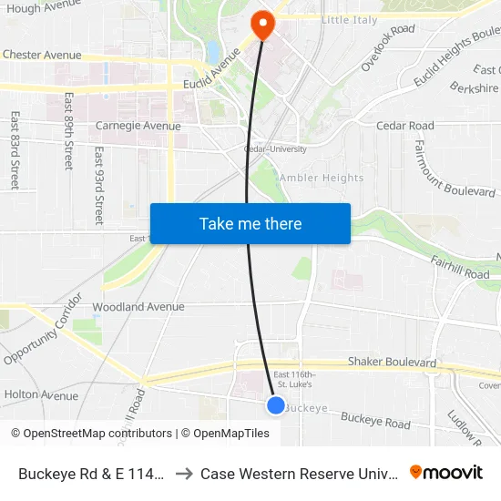 Buckeye Rd & E 114th St to Case Western Reserve University map