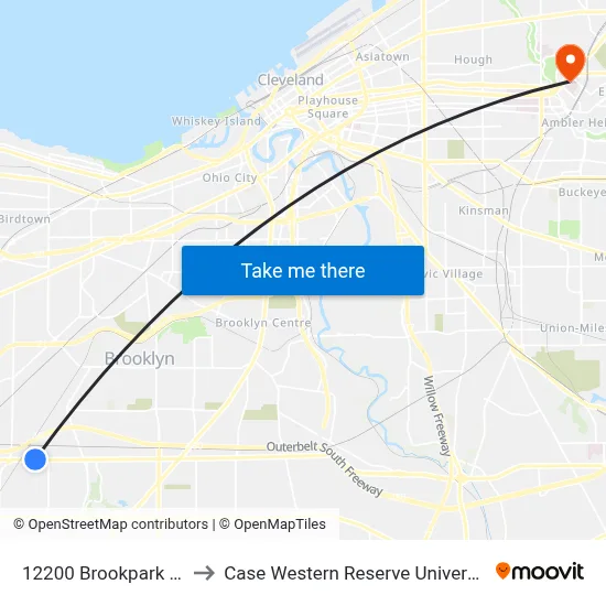 12200 Brookpark Rd to Case Western Reserve University map