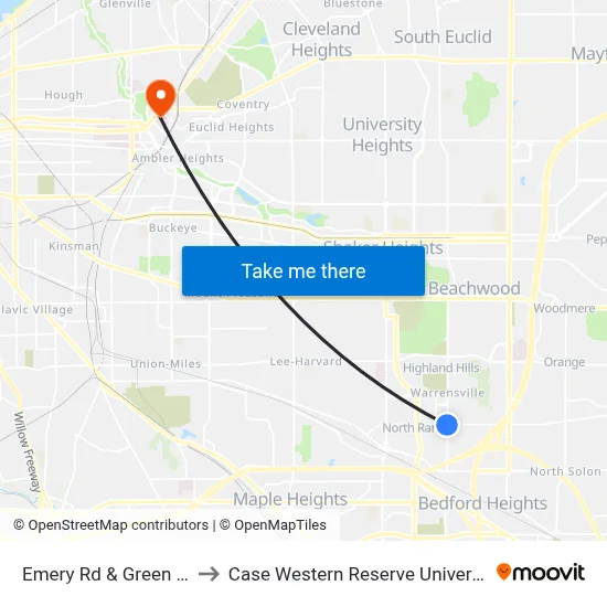 Emery Rd & Green Rd to Case Western Reserve University map