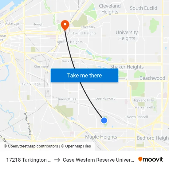 17218 Tarkington Av to Case Western Reserve University map