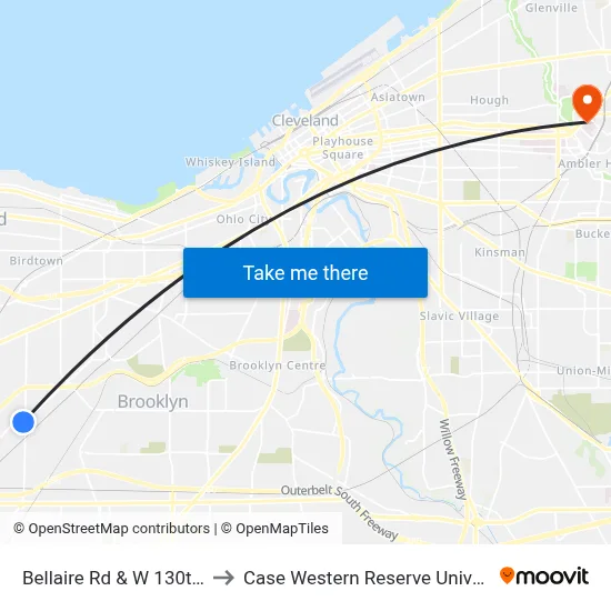 Bellaire Rd & W 130th St to Case Western Reserve University map