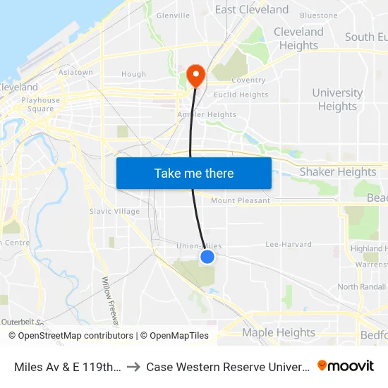 Miles Av & E 119th St to Case Western Reserve University map