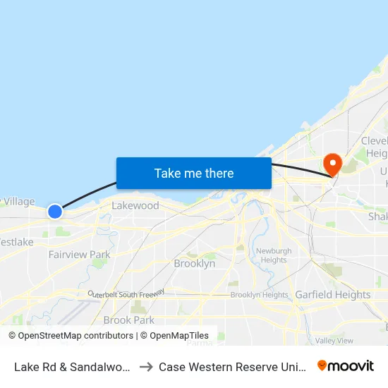 Lake Rd & Sandalwood Dr to Case Western Reserve University map