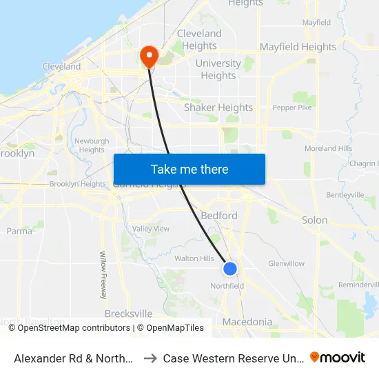 Alexander Rd & Northfield Rd to Case Western Reserve University map