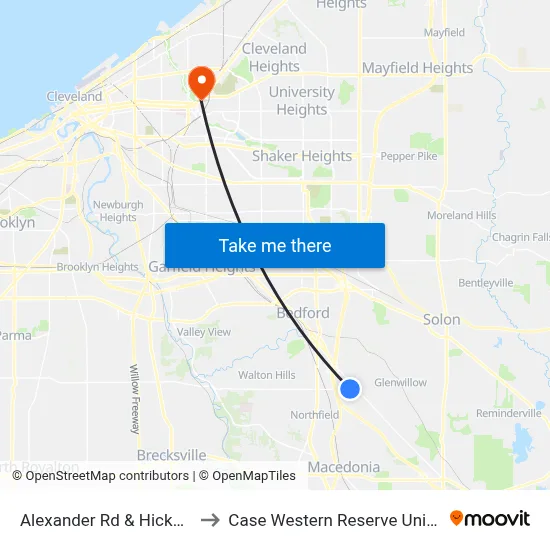 Alexander Rd & Hickory Rd to Case Western Reserve University map