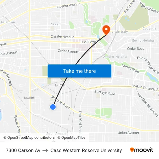 7300 Carson Av to Case Western Reserve University map