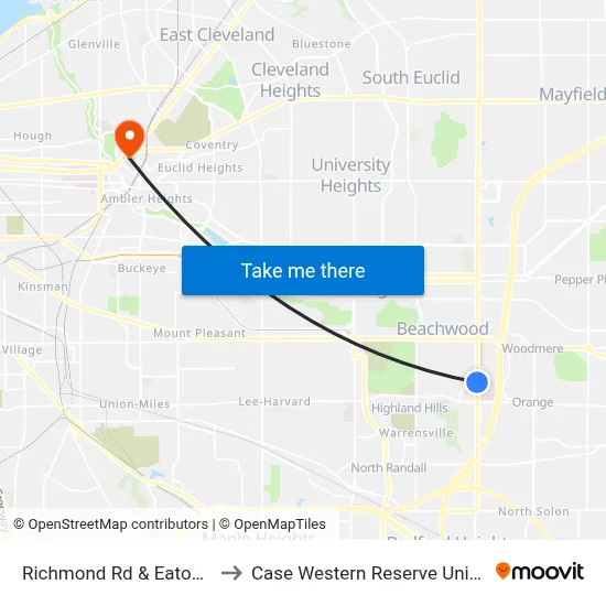 Richmond Rd & Eaton Blvd to Case Western Reserve University map