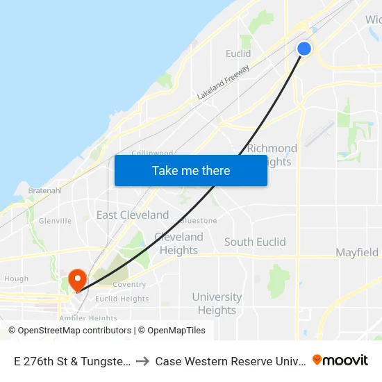 E 276th St & Tungsten Rd to Case Western Reserve University map