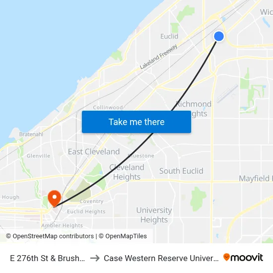 E 276th St & Brush Av to Case Western Reserve University map