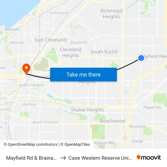 Mayfield Rd & Brainard Rd to Case Western Reserve University map