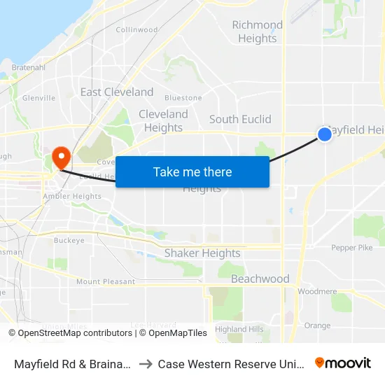 Mayfield Rd & Brainard Rd to Case Western Reserve University map