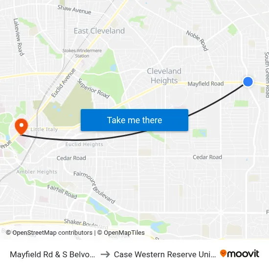 Mayfield Rd & S Belvoir Blvd to Case Western Reserve University map