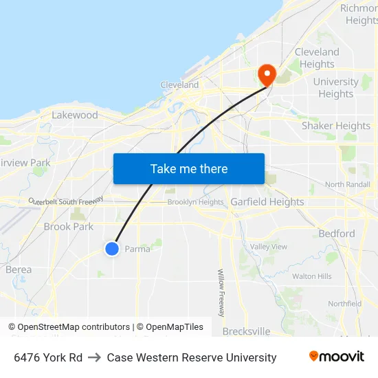 6476 York Rd to Case Western Reserve University map