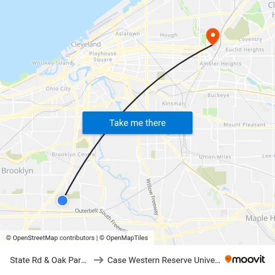 State Rd & Oak Park Av to Case Western Reserve University map