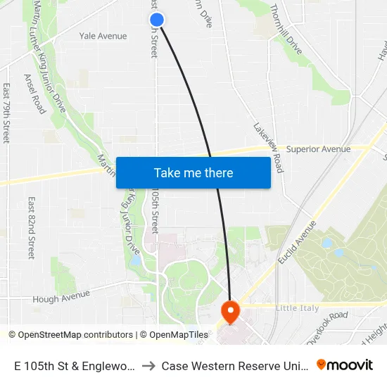 E 105th St & Englewood Av to Case Western Reserve University map