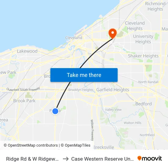 Ridge Rd & W Ridgewood Dr to Case Western Reserve University map