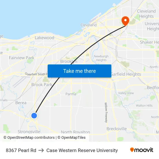 8367 Pearl Rd to Case Western Reserve University map