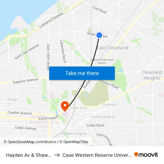 Hayden Av & Shaw Av to Case Western Reserve University map