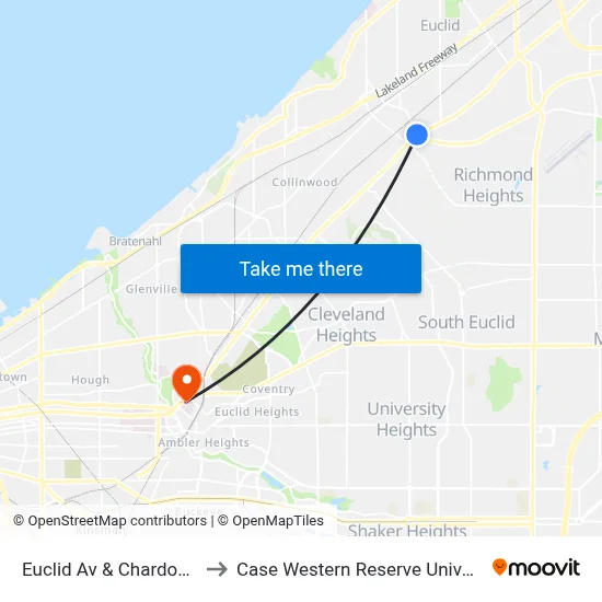 Euclid Av & Chardon Rd to Case Western Reserve University map