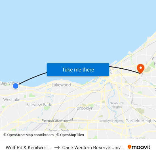 Wolf Rd & Kenilworth Rd to Case Western Reserve University map