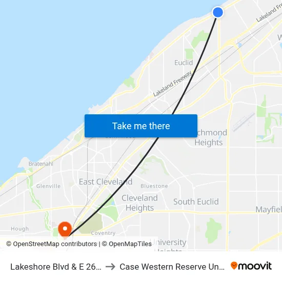 Lakeshore Blvd & E 260th St to Case Western Reserve University map