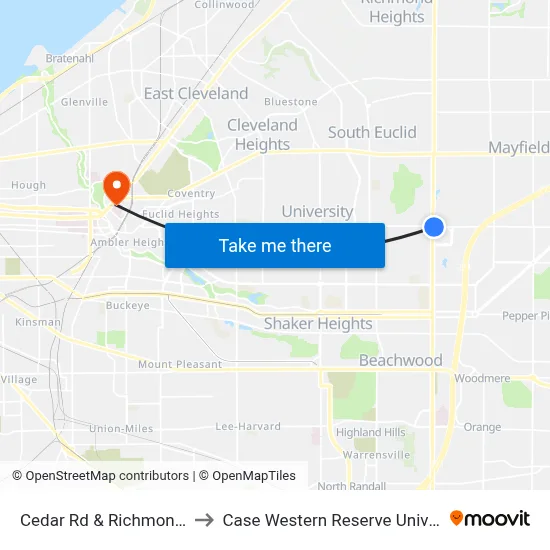 Cedar Rd & Richmond Rd to Case Western Reserve University map