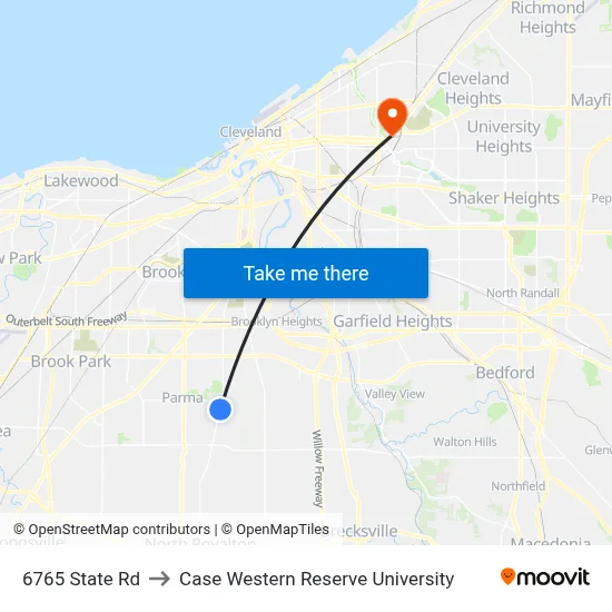 6765 State Rd to Case Western Reserve University map